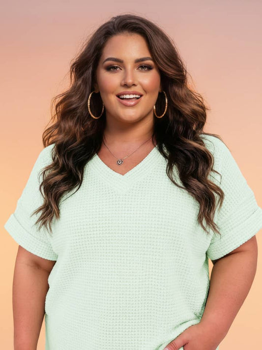 Preorder: Plus Waffle Knit V Neck Top