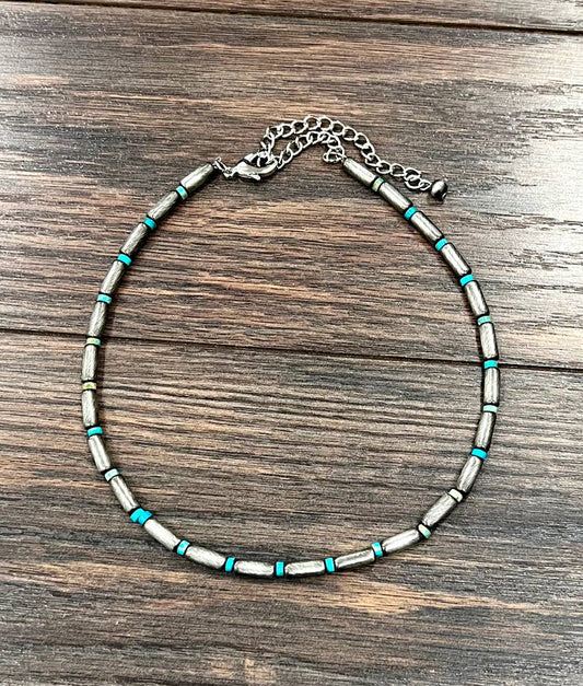 73905, 15" Handmade Cylindrical Navajo, Gemstone Necklace