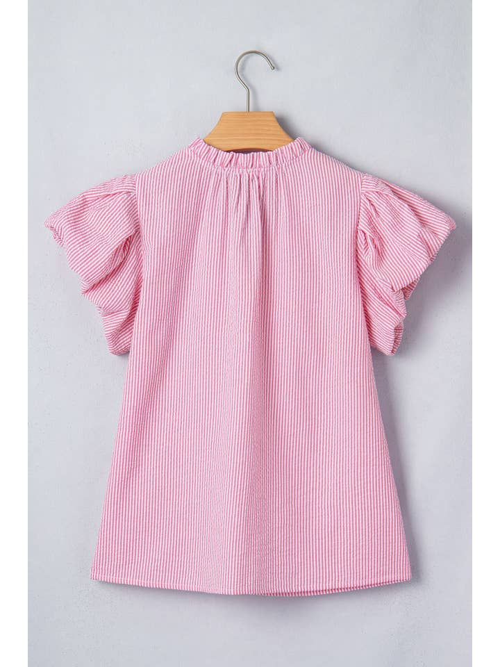 Preorder: Pink Stripe Bubble Sleeve Blouse