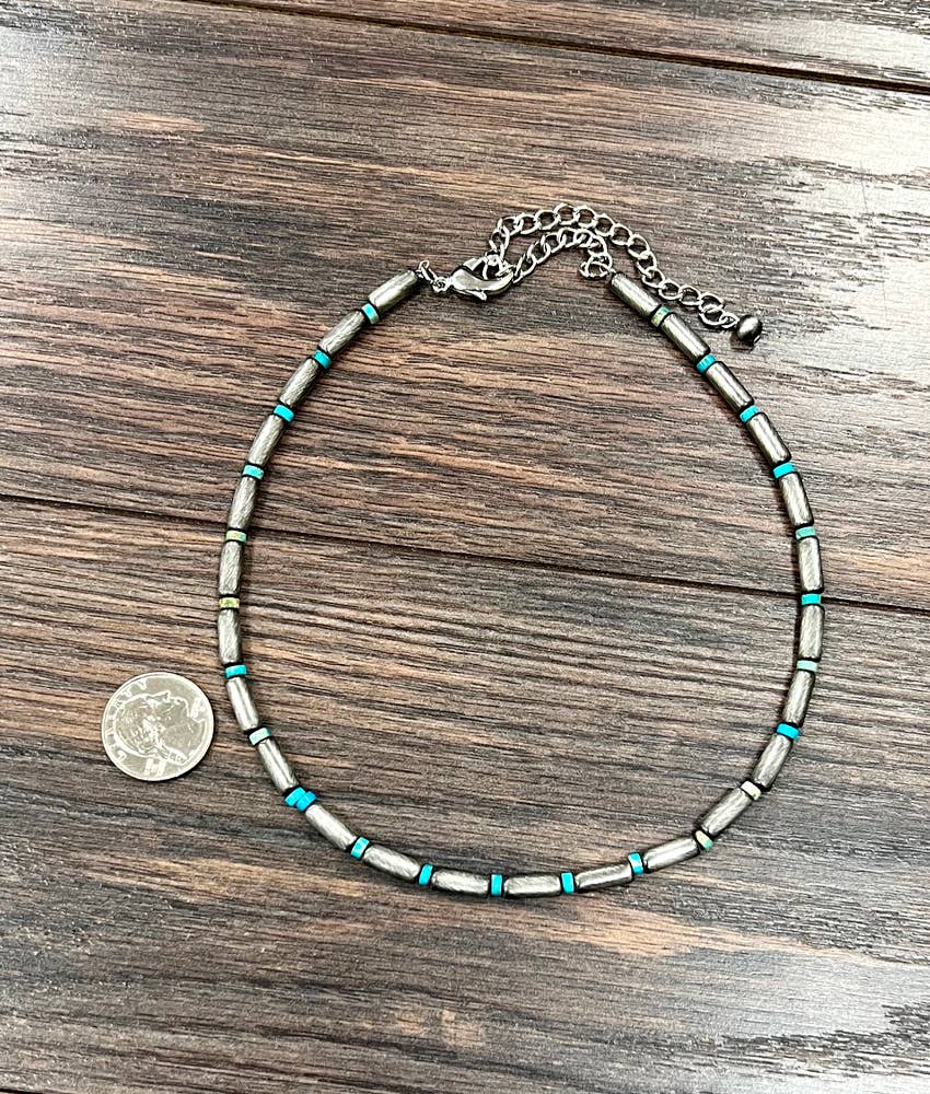 73905, 15" Handmade Cylindrical Navajo, Gemstone Necklace
