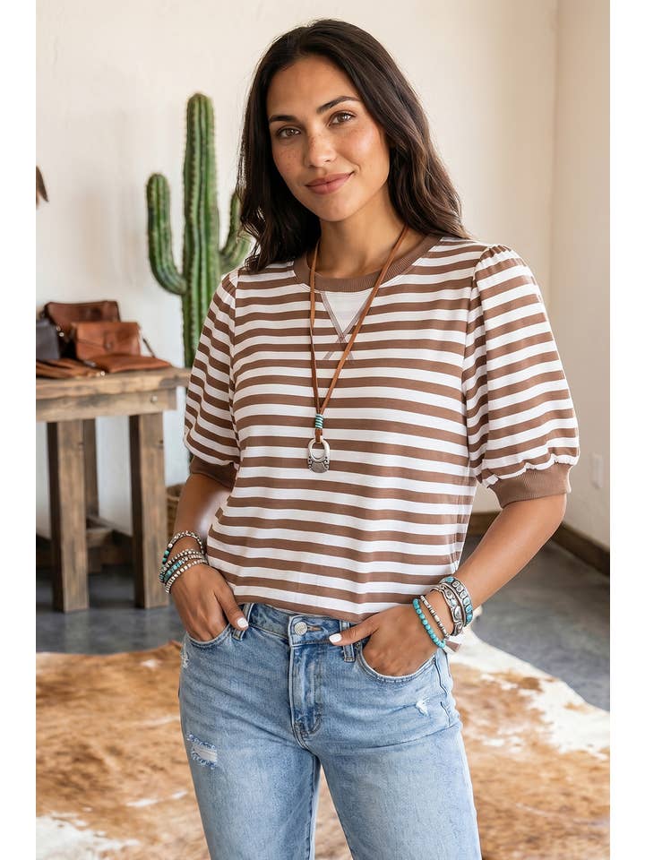 Preorder: Plus Stripe Bubble Sleeve Top