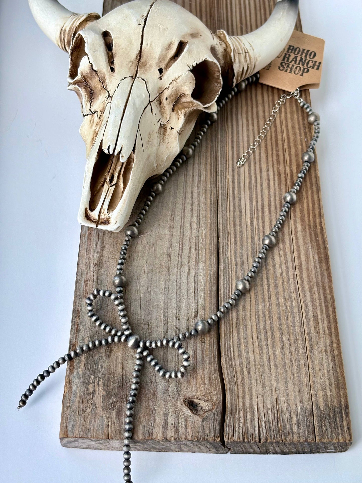 Western Navajo Pearl Bead & Coquette Bow Pendant Necklace