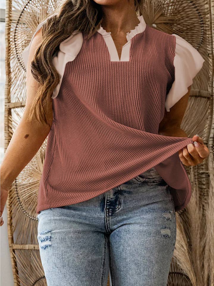 Preorder: Plus Contrast Frilled Blouse