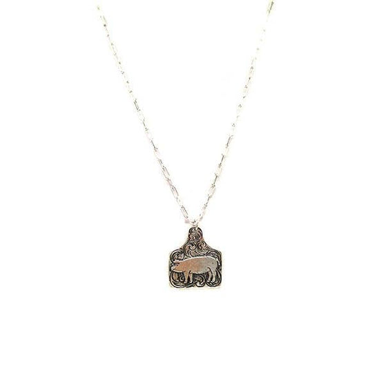PREORDER Western Pig/Cow Etched Cattle Tag Necklace
