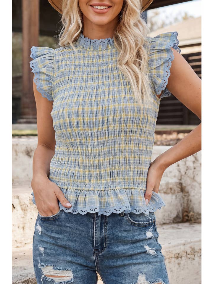 Preorder: Gingham Smoked Lace Top