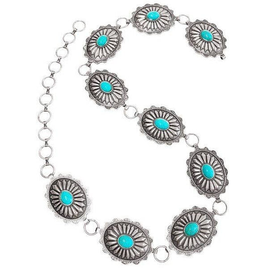 PREORDER Western Metal Concho Chain Belt Turquoise Oval LARGE