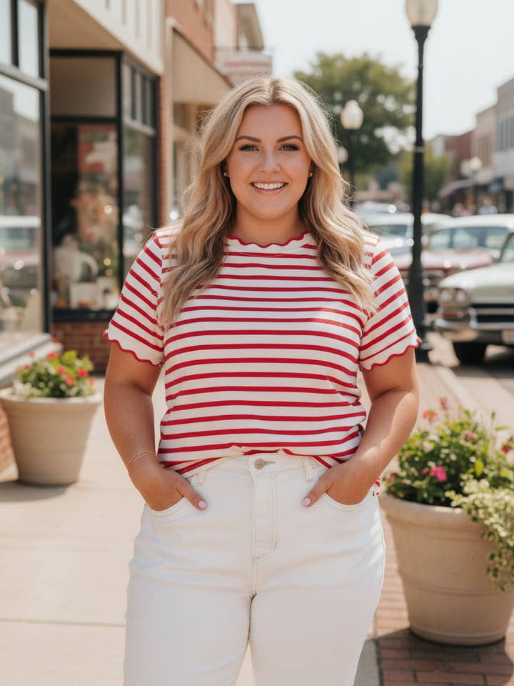 Preorder: Plus Stripe Scallop Tee