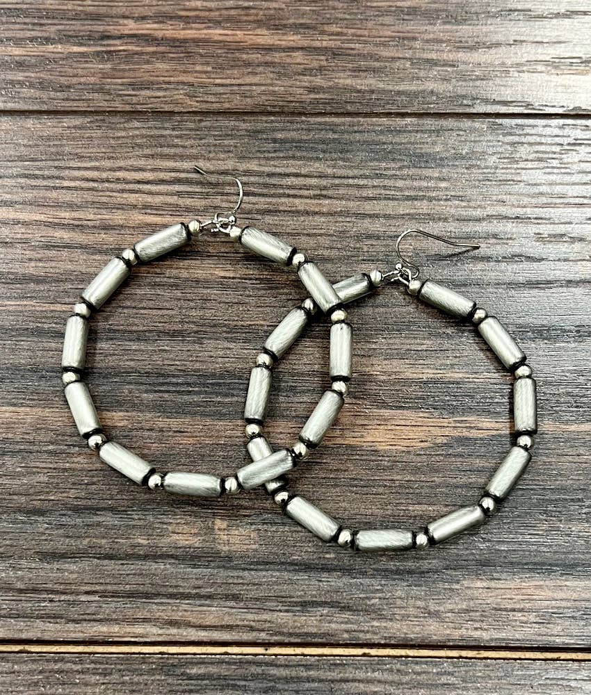 726137-1, 2.5" Handmade Cylindrical Navajo Hoop Earrings