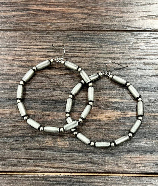 726137-1, 2.5" Handmade Cylindrical Navajo Hoop Earrings