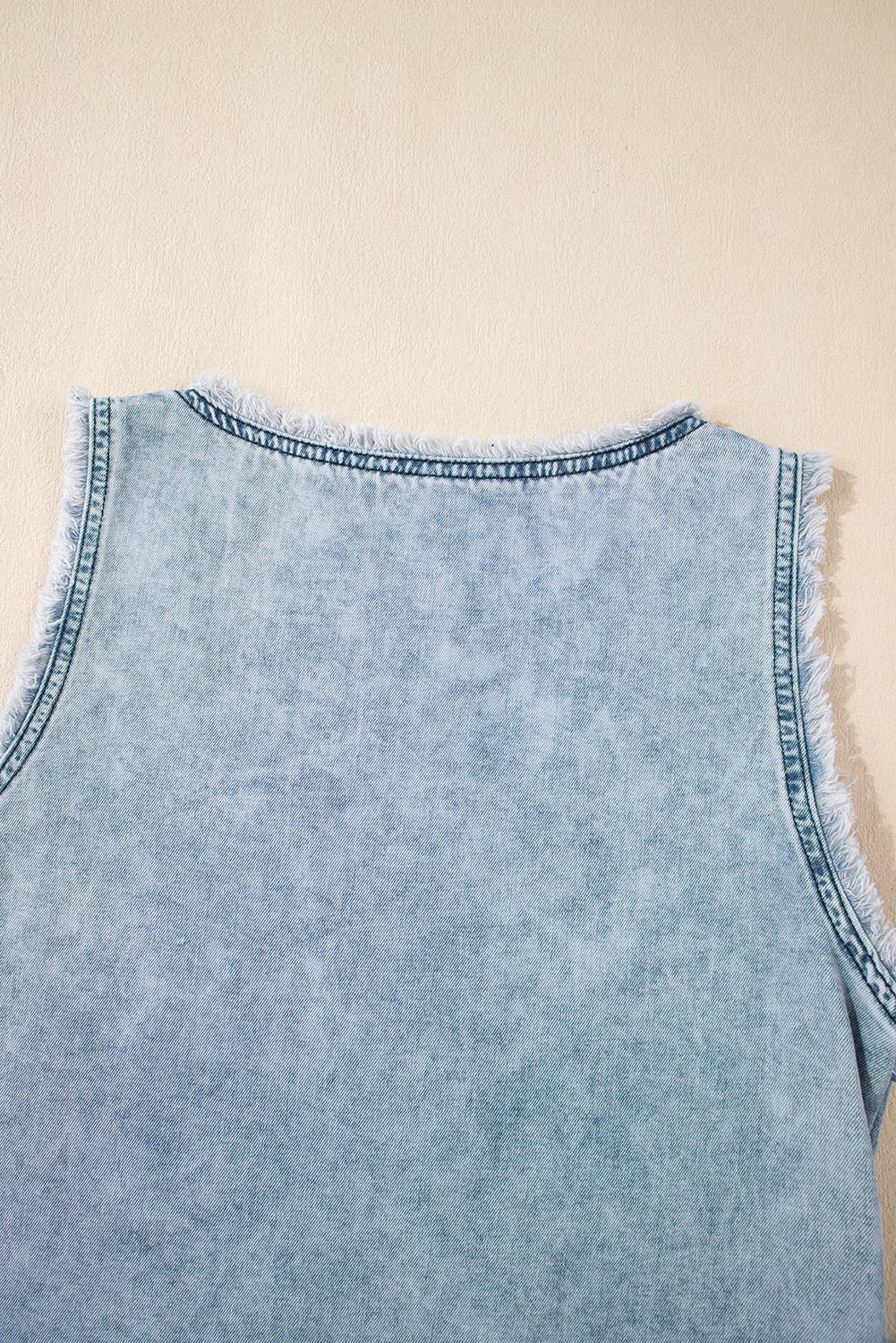 Mineral Wash Denim Frayed U Neck Sleeveless Top