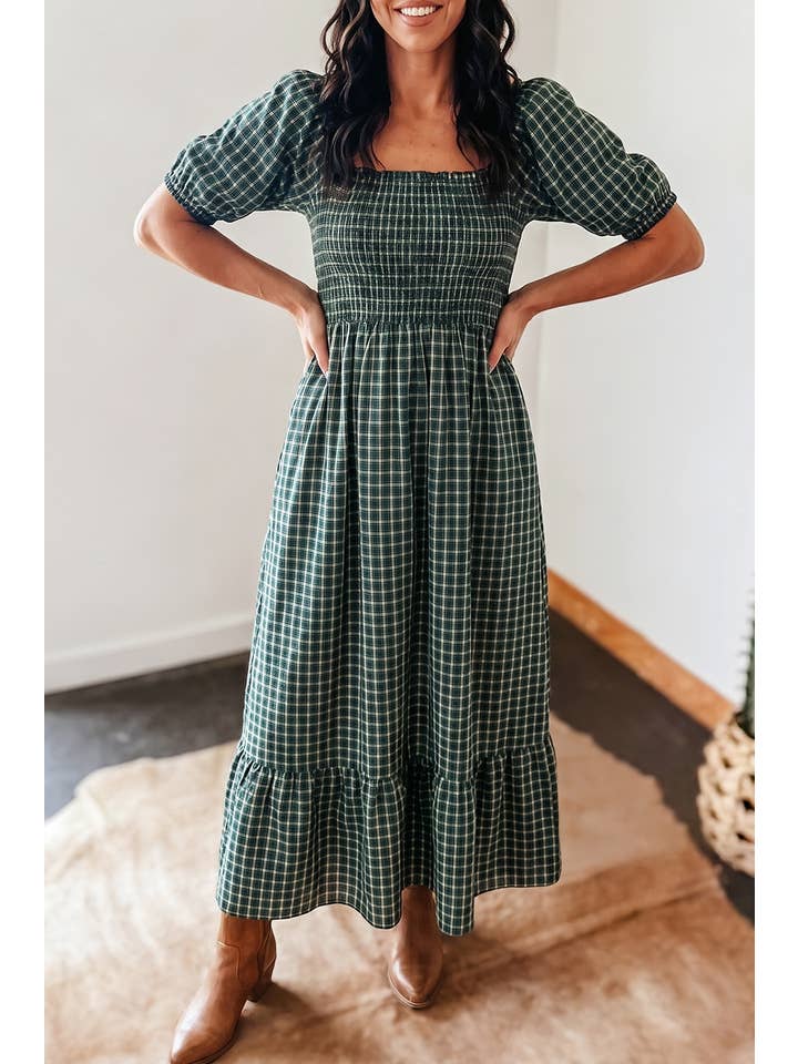 Preorder: Plaid High Waist Ruffle Dress