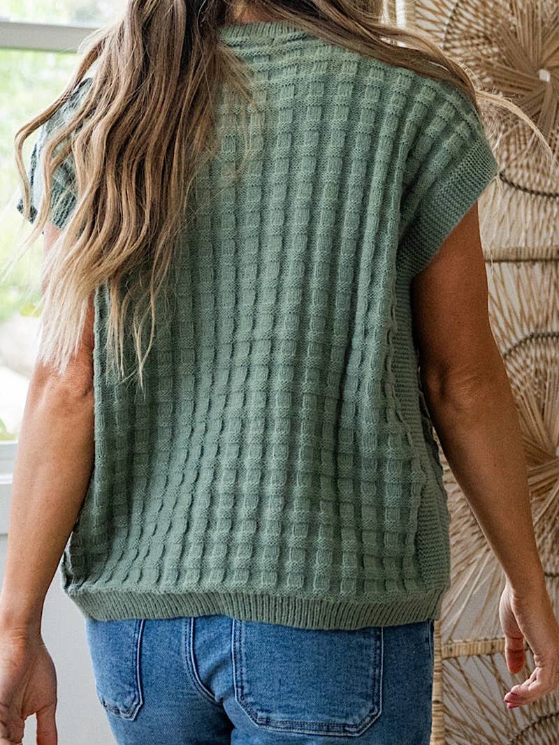Preorder: Textured Round Neck Short Sleeve Sweater