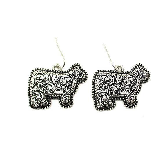 PREORDER Western Etched Cow Earrings