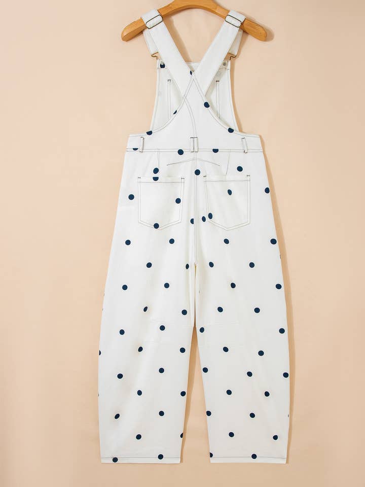 Preorder: Polka Dot Denim Barrel Overalls