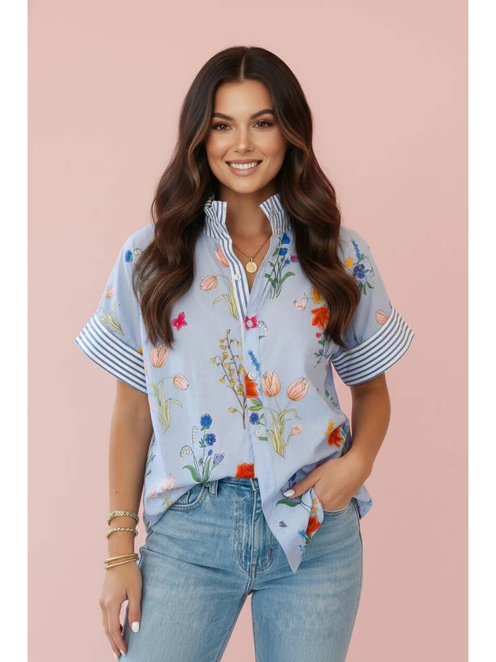 Preorder: Floral Stripe Patchwork Shirt
