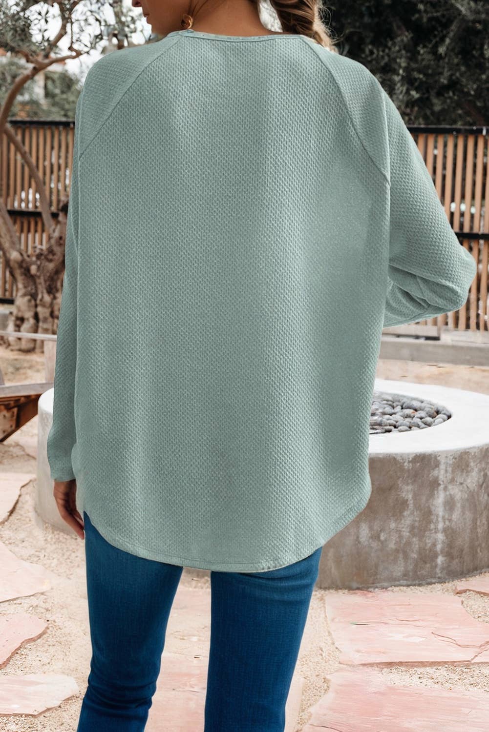 Textured Raglan Sleeve Knit Loose Top