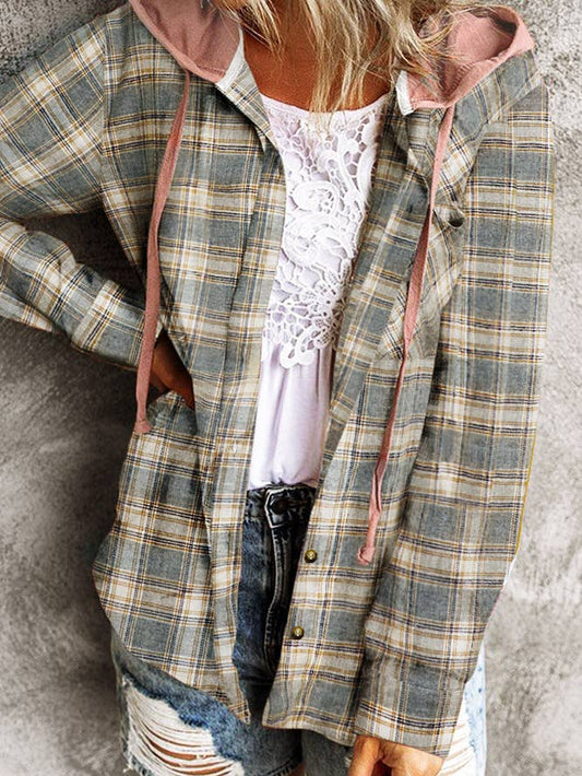 PREORDER Plaid Button Up Hooded Jacket