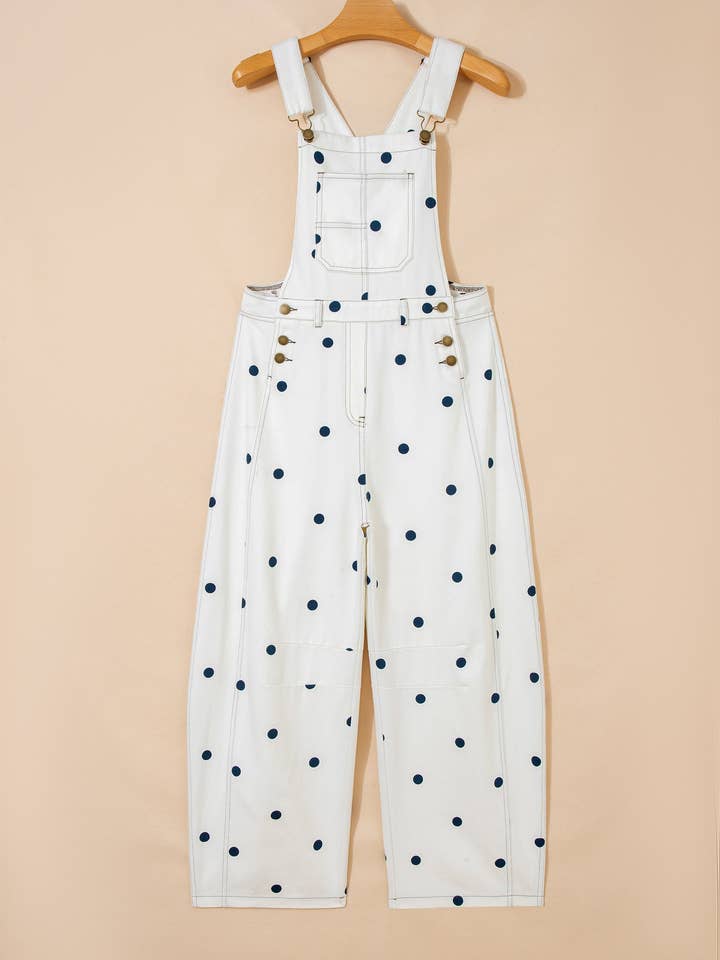 Preorder: Polka Dot Denim Barrel Overalls