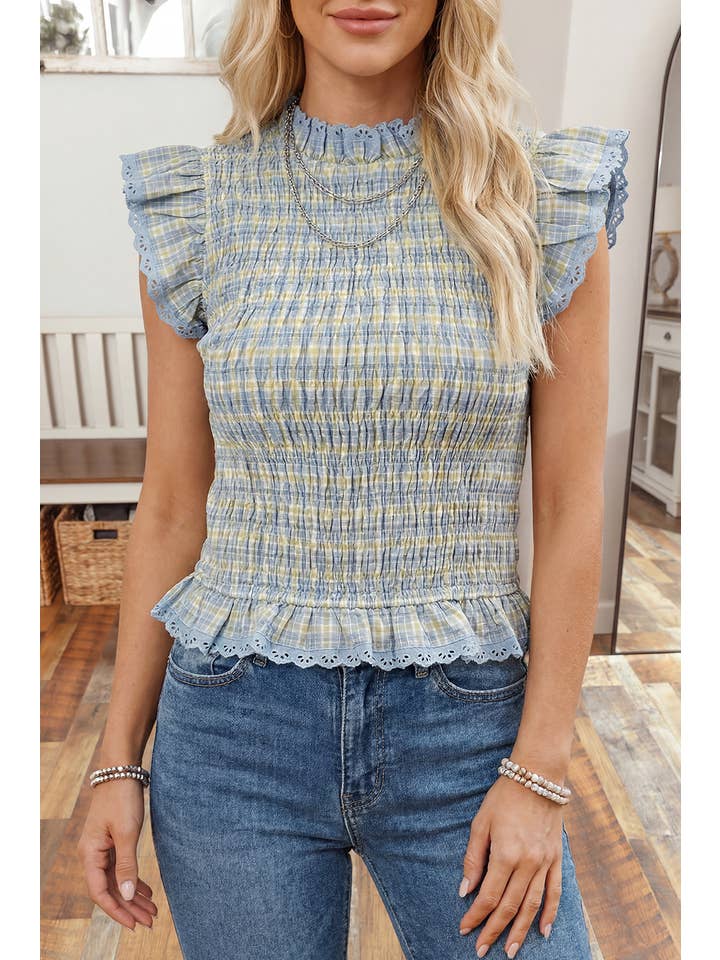 Preorder: Gingham Smoked Lace Top
