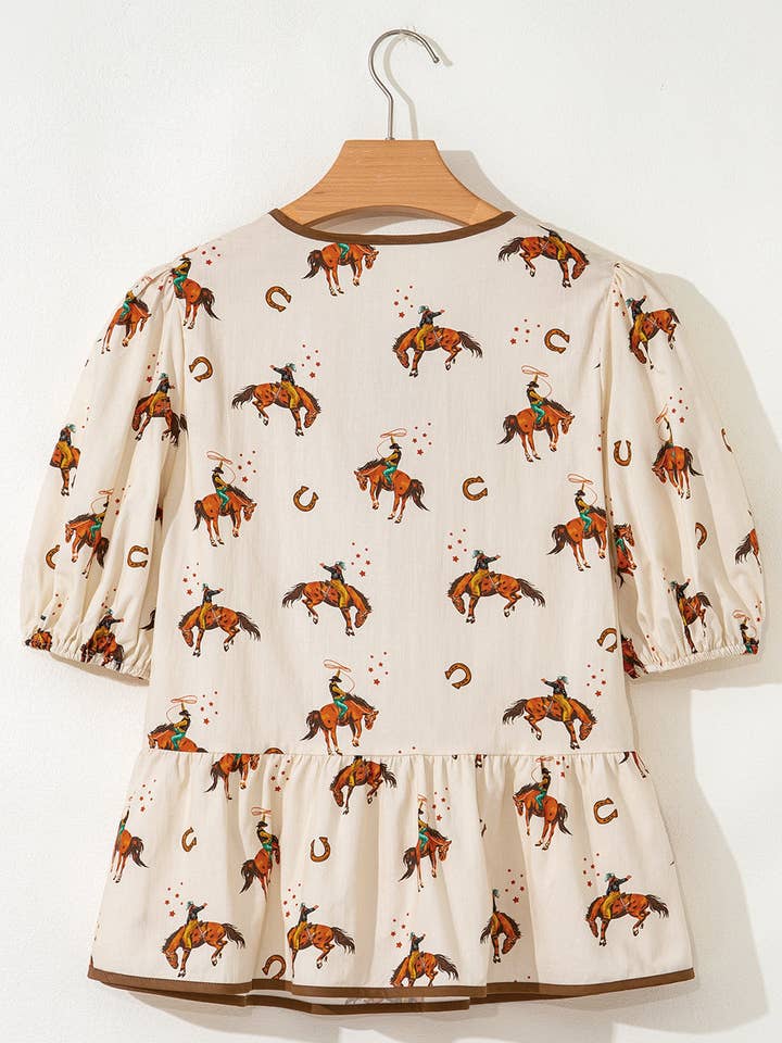 Preorder: Western Bow Puff Sleeve Blouse