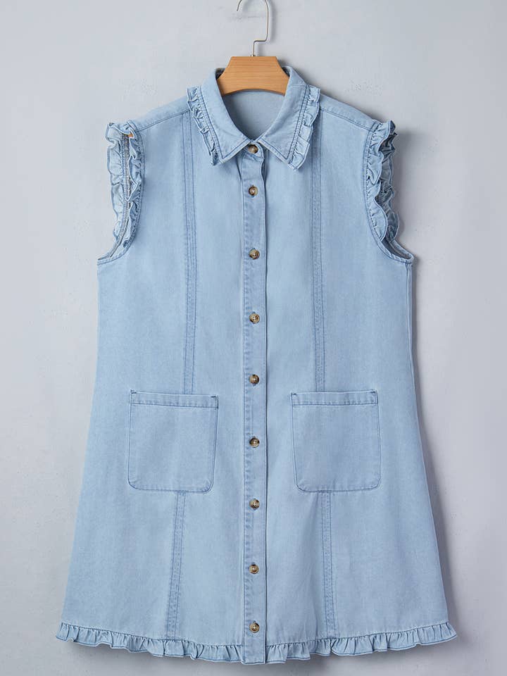 Preorder: Denim Ruffle Trim Dress