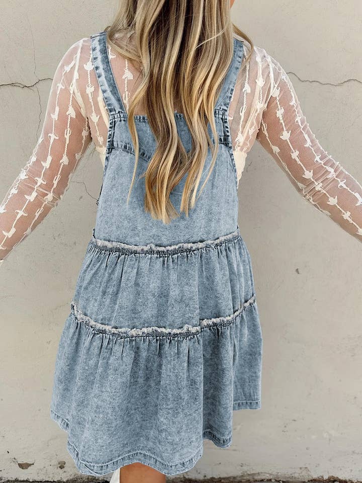 Preorder: Light Wash Denim Tiered Dress