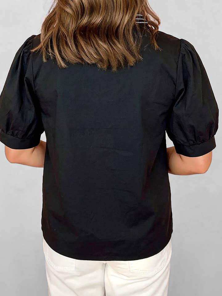 Preorder: Short Puff Sleeve Embroidered Blouse
