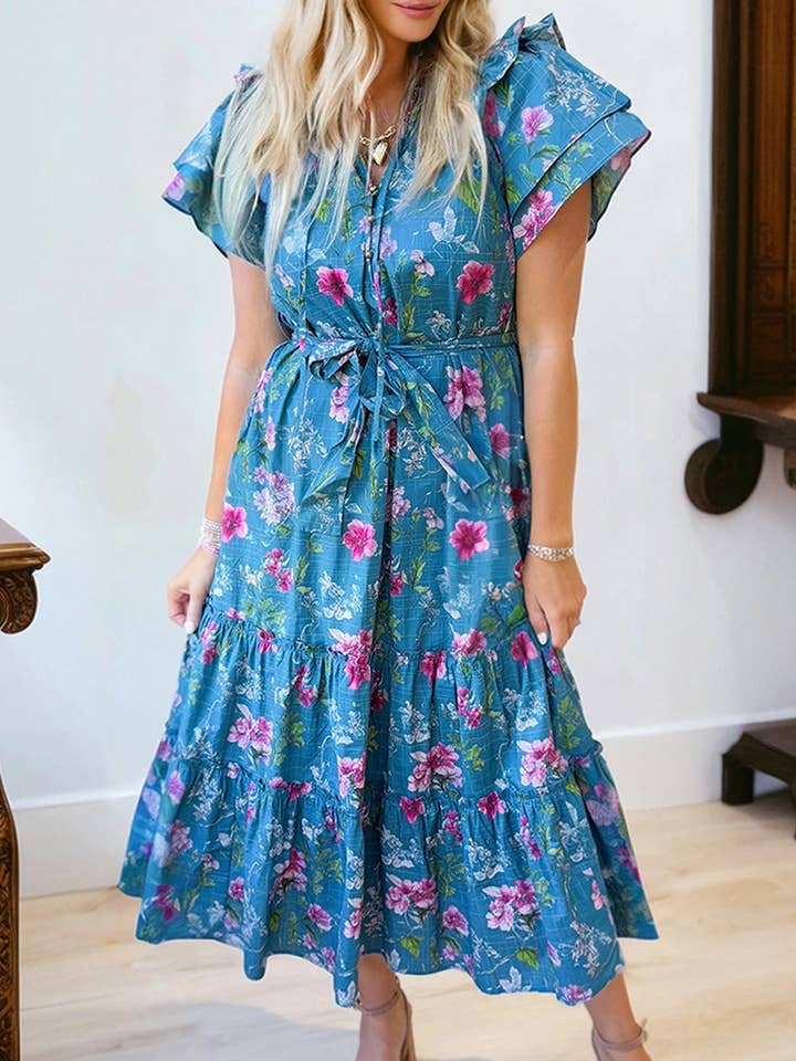 Preorder: Floral Flutter Sleeve Dress