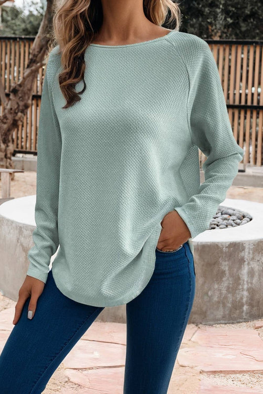 Textured Raglan Sleeve Knit Loose Top