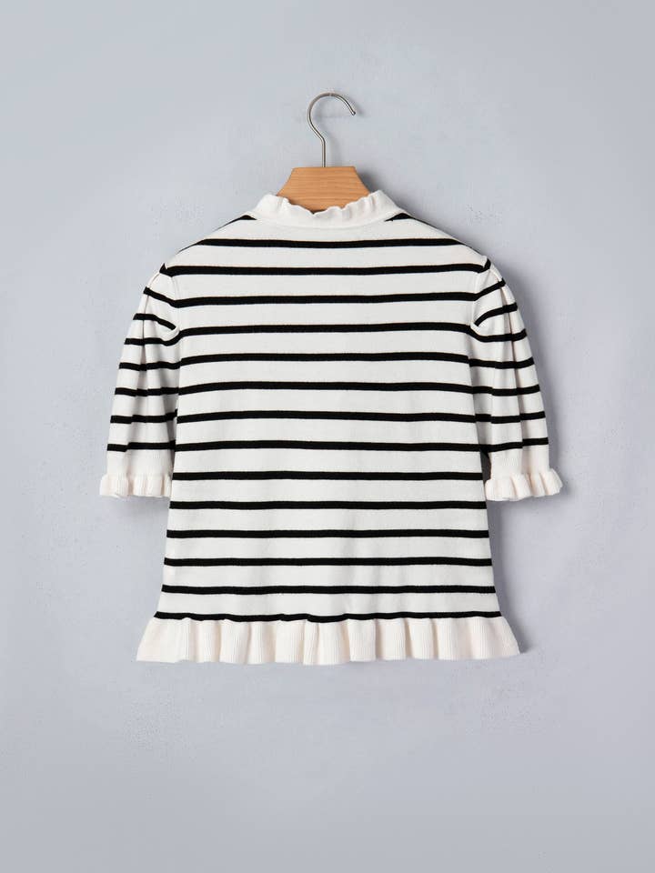 Preorder: Stripe Ruffle Trim Button Down Cardigan