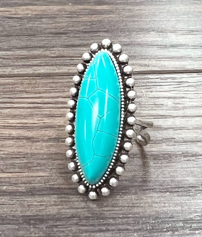 750195, 1.5" Turquoise Ring, Brass Adjustable Band