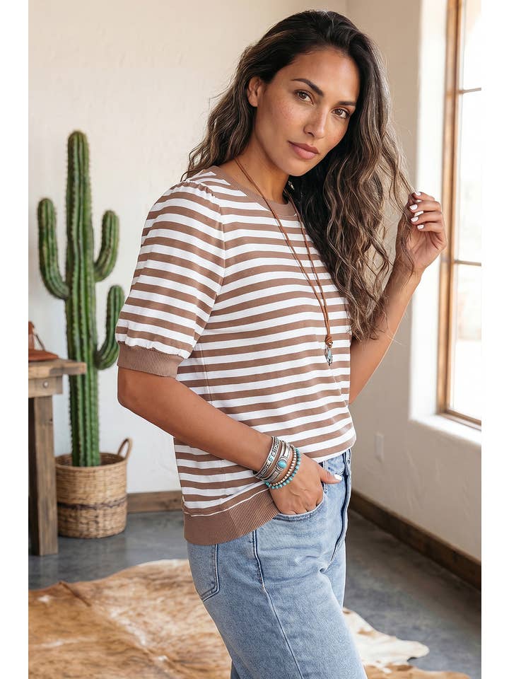 Preorder: Plus Stripe Bubble Sleeve Top