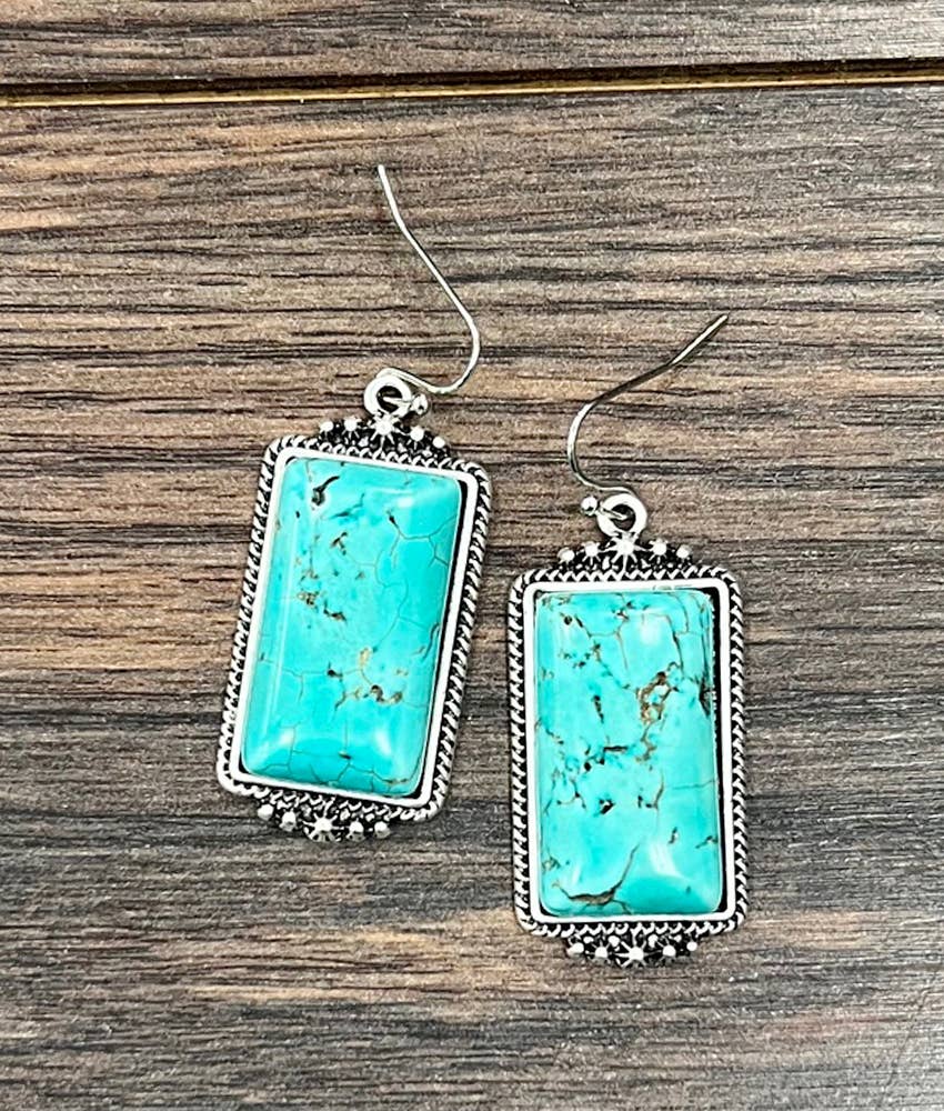 720309, 1.7" Rectangular Turquoise Earrings