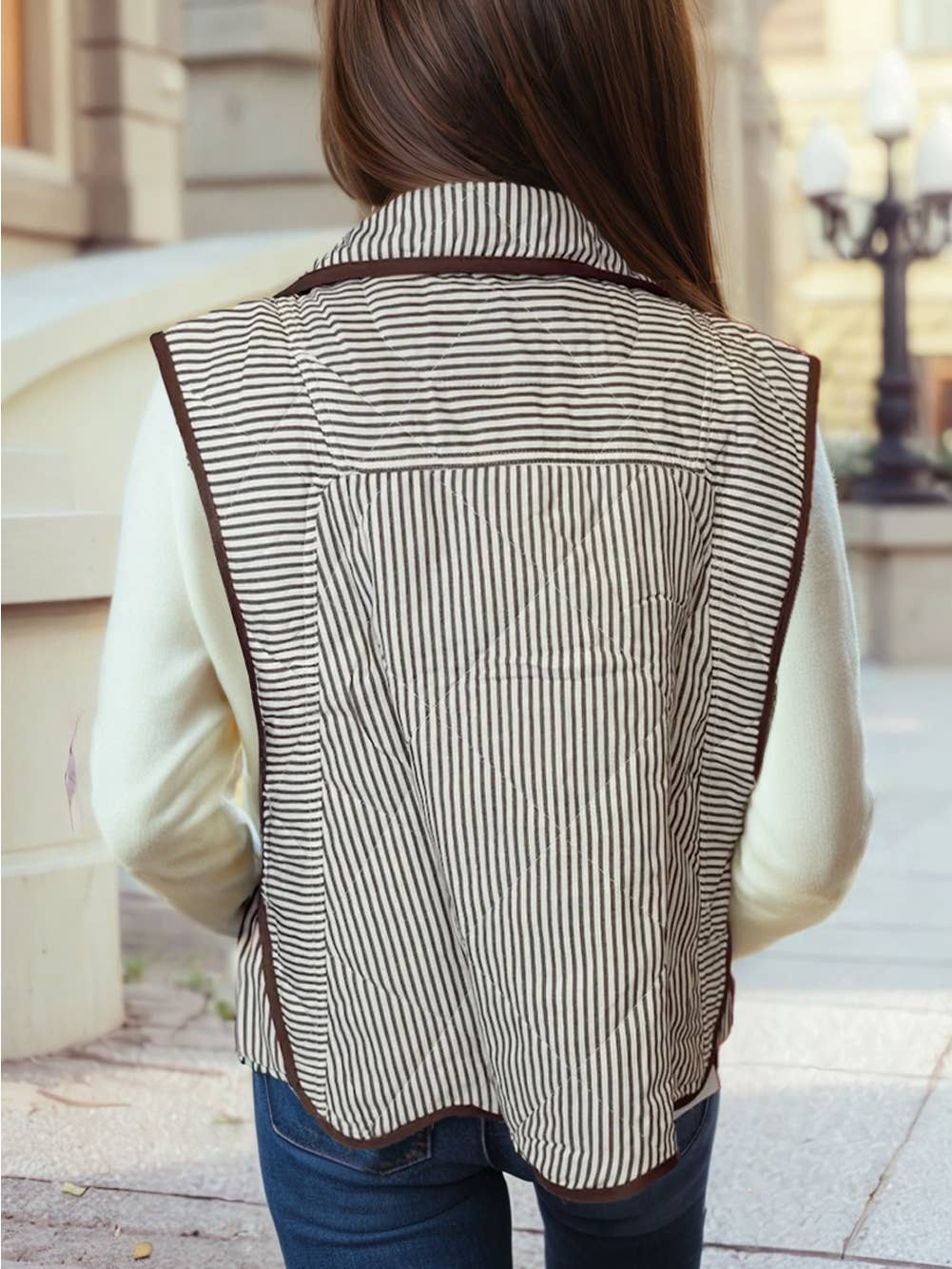 Striped Snap Button Vest