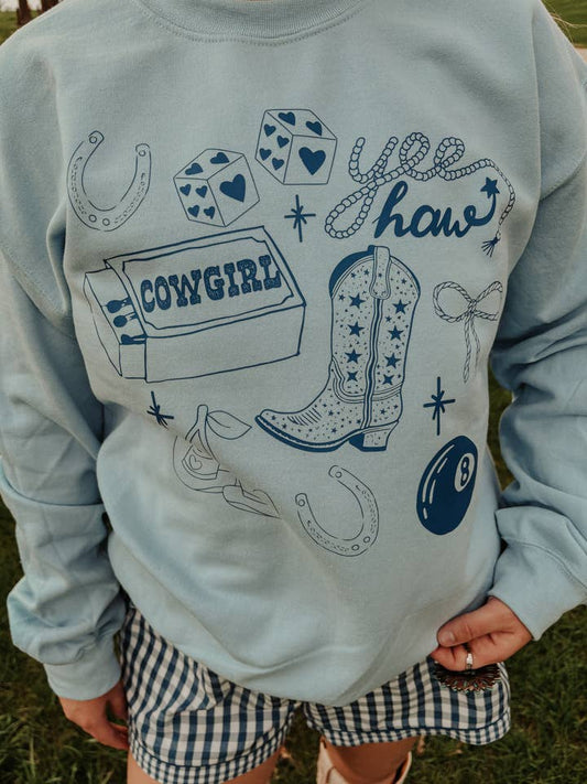 Cowgirl Doodles Western Crewneck