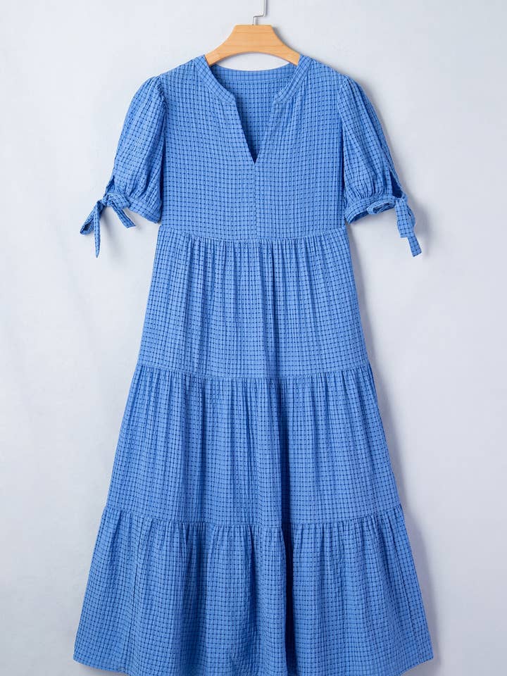 Preorder: Gingham Bow Tiered Midi Dress
