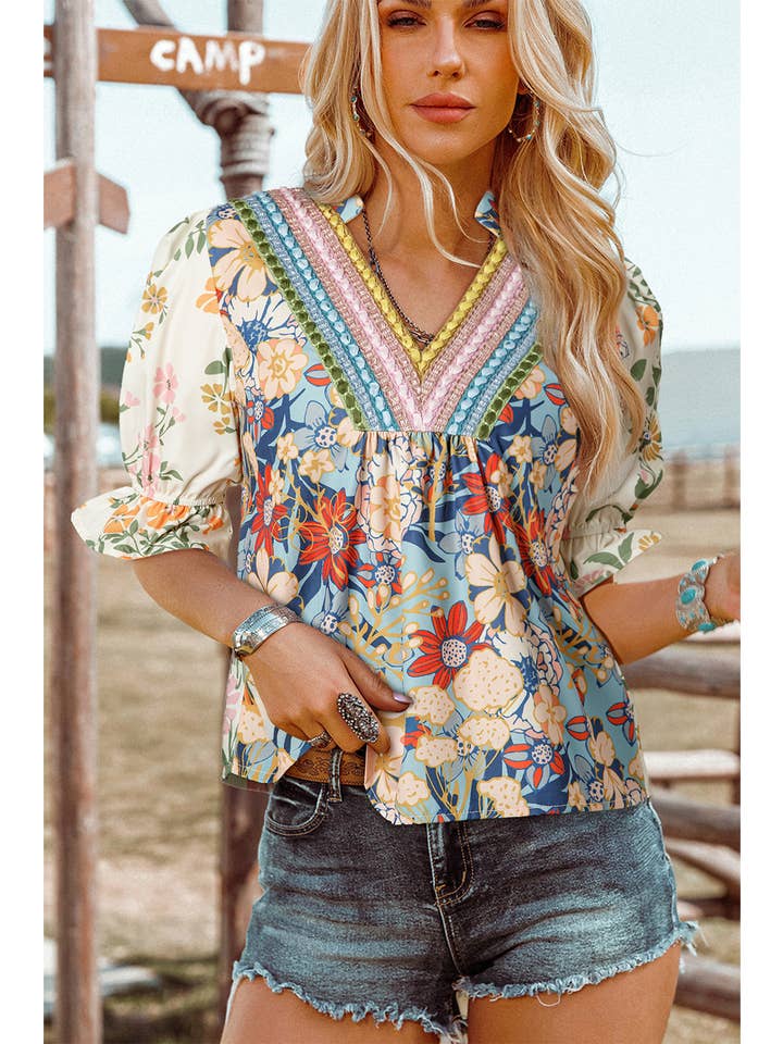 Preorder: Plus Summer Boho Floral Blouse