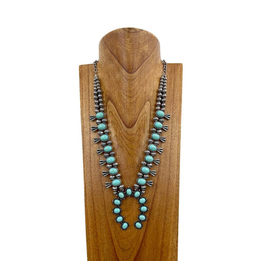 Silver with turquoise stone squash blossom Necklace