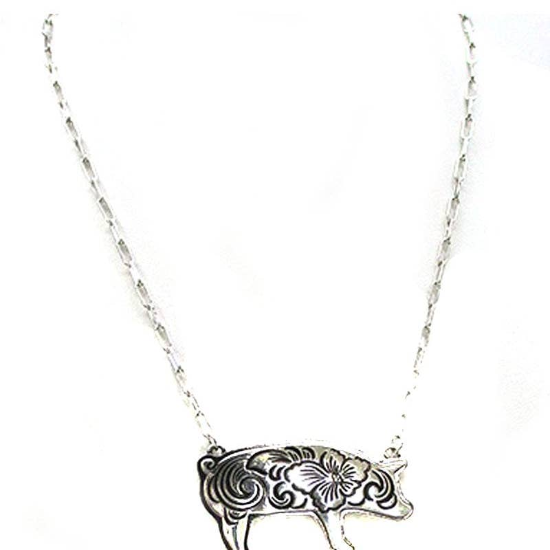 PREORDER Western Etched Pig Necklace