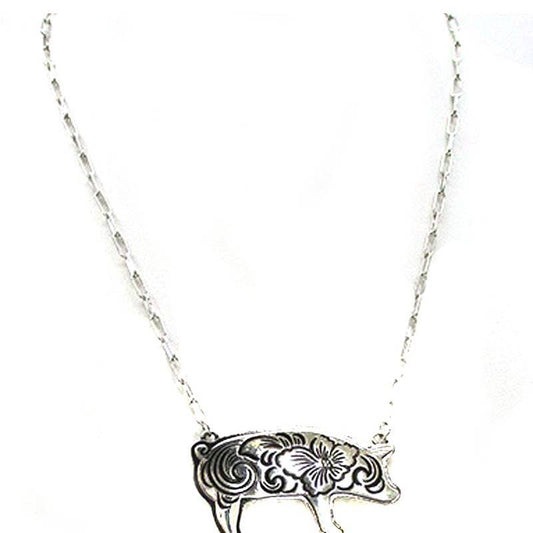 PREORDER Western Etched Pig Necklace
