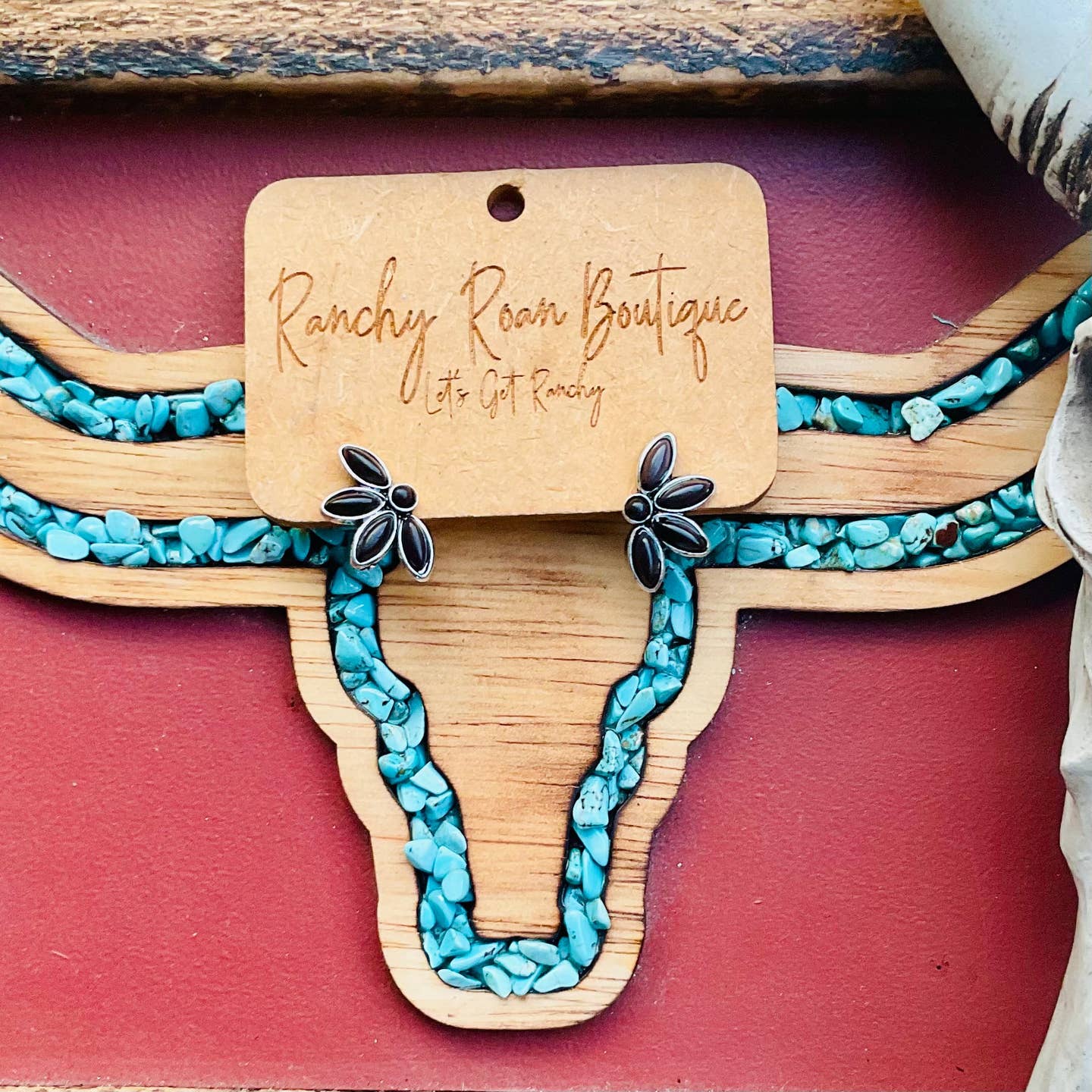 Preorder: Black Western Flower Stone Stud Earrings