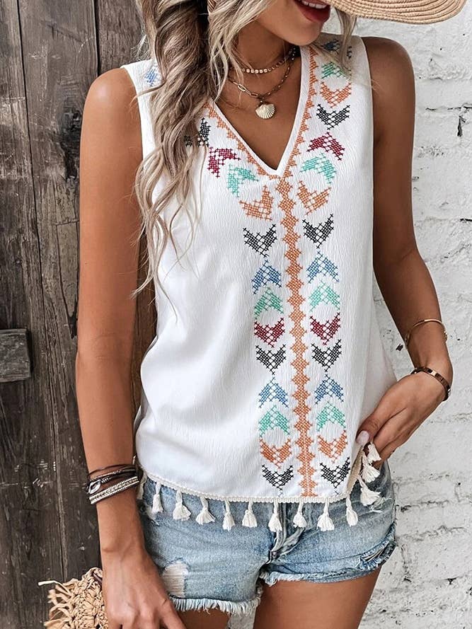 PREORDER Embroidery Tassel Top