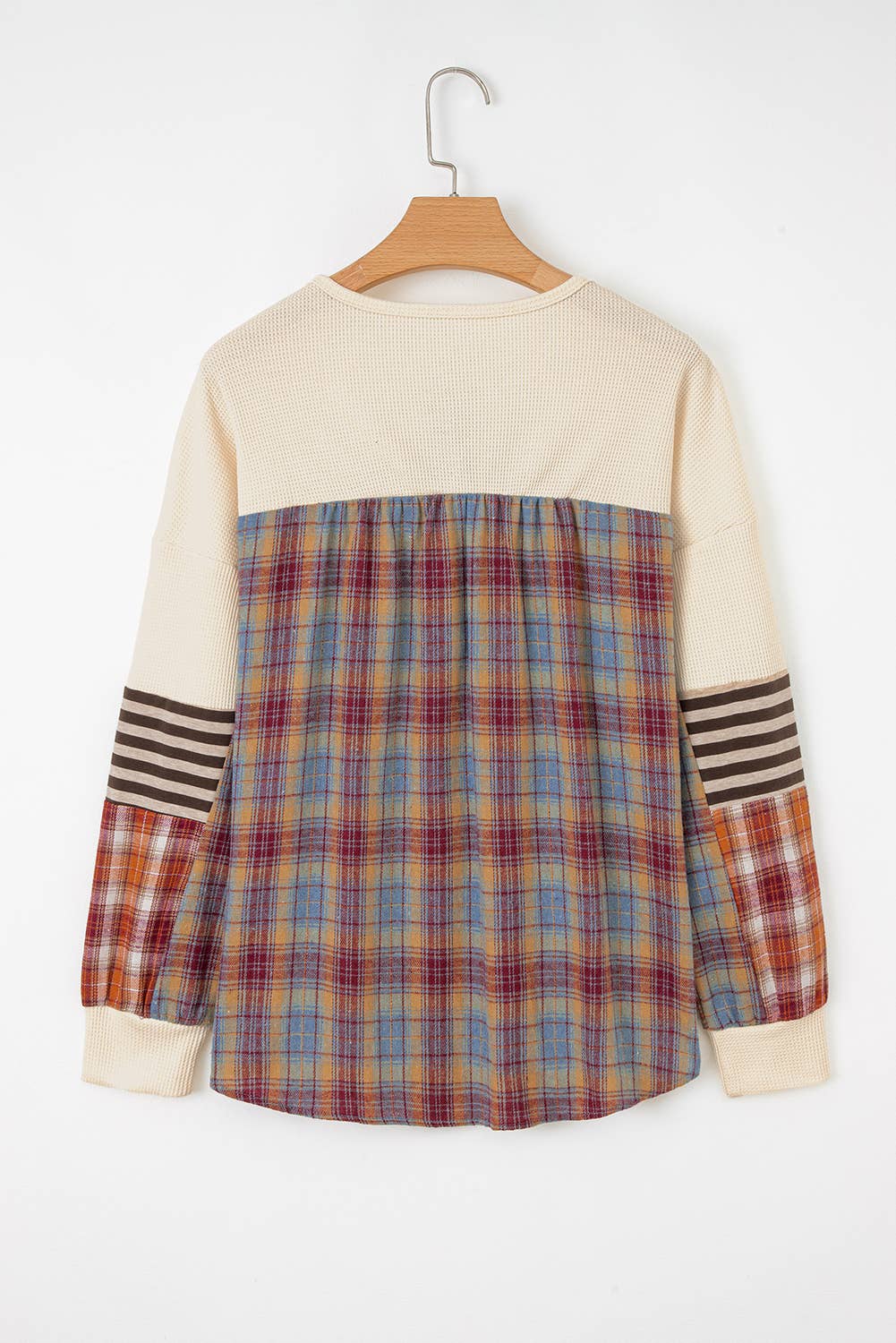 Waffle Plaid Half Button Pullover