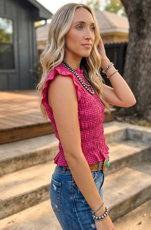 Preorder: Western Plaid Ruffle Top