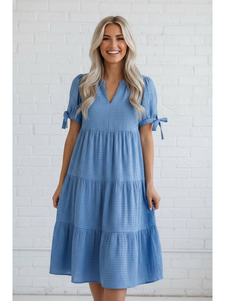 Preorder: Gingham Bow Tiered Midi Dress