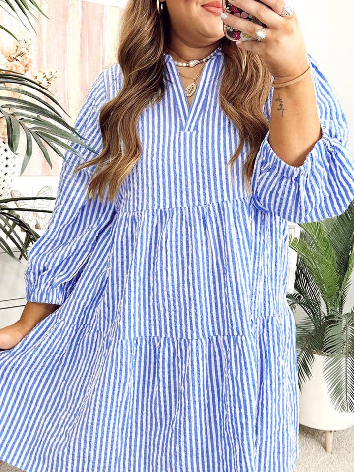 Preorder: Plus Stripe Notched Dress