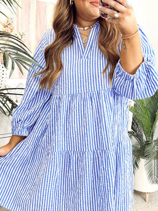 Preorder: Plus Stripe Notched Dress