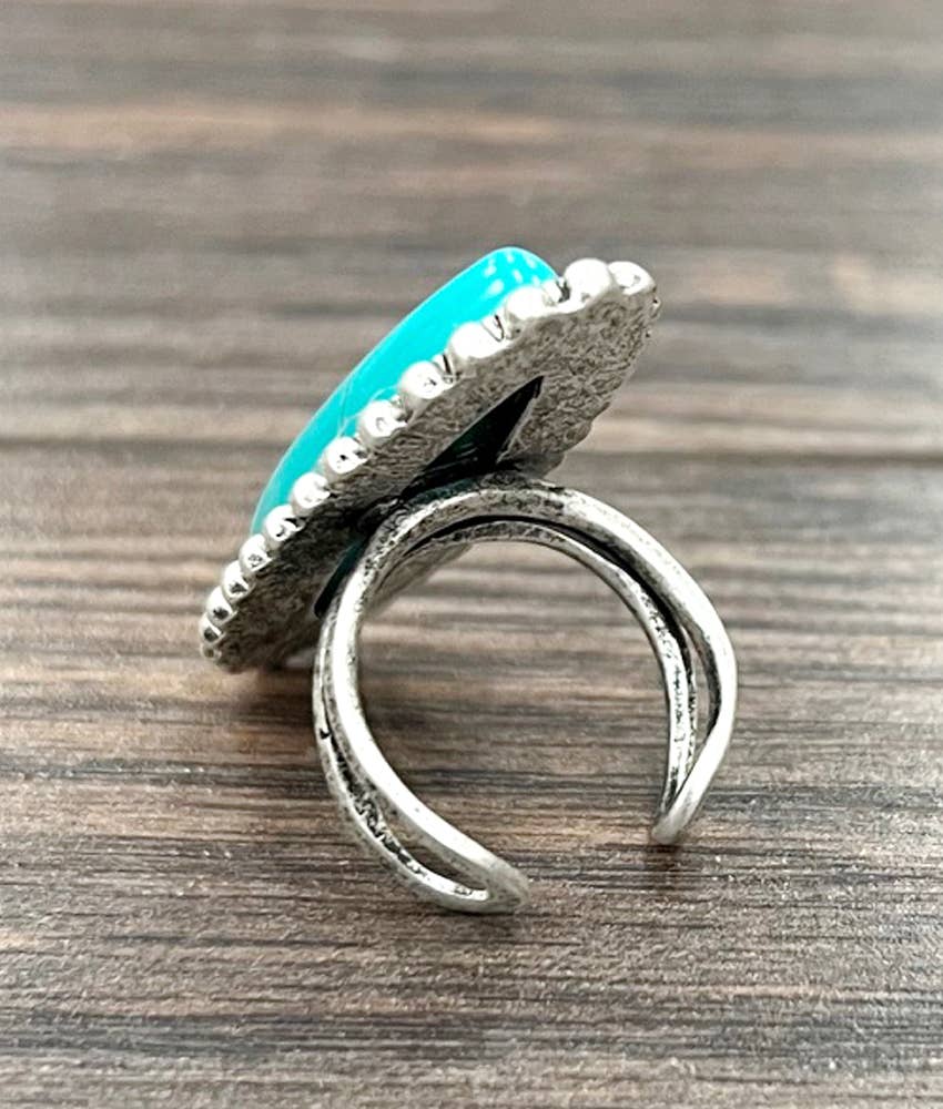 750195, 1.5" Turquoise Ring, Brass Adjustable Band