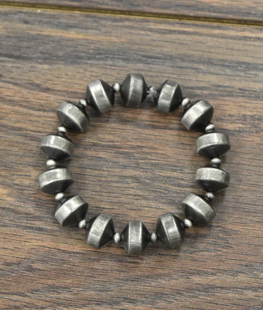 711014, Handmade Rondelle Navajo Bead Stretch Bracelet