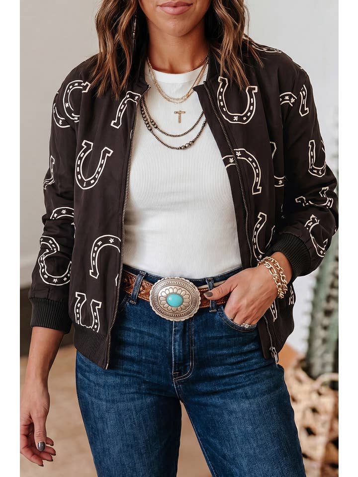 Preorder: Western Horseshoe Long Sleeve Zipper Jacket